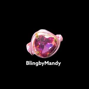Handmade pink wire and heart shaped crystal wrapped ring -small